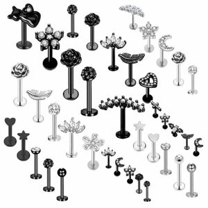 5PC Zircon Stainless Steel Flowers Moon Piercing Set