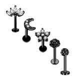 5PC Zircon Stainless Steel Flowers Moon Piercing Set