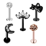 5PC Zircon Stainless Steel Flowers Moon Piercing Set