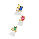 925 Silver Stud Earrings Shining Colorful Zircon Wedding Jewelry Gift