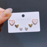 Romantic Heart Earrings Set Rose Gold/Silver Plated Women Studs