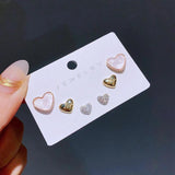 Romantic Heart Earrings Set Rose Gold/Silver Plated Women Studs