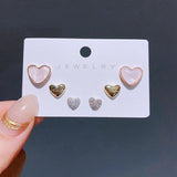 Romantic Heart Earrings Set Rose Gold/Silver Plated Women Studs
