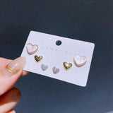 Romantic Heart Earrings Set Rose Gold/Silver Plated Women Studs