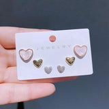 Romantic Heart Earrings Set Rose Gold/Silver Plated Women Studs