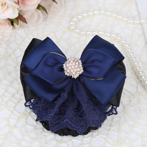 Stylish Floral Lace Bow Bun Net Snood Jewelry Hair Clip