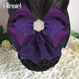 Stylish Floral Lace Bow Bun Net Snood Jewelry Hair Clip