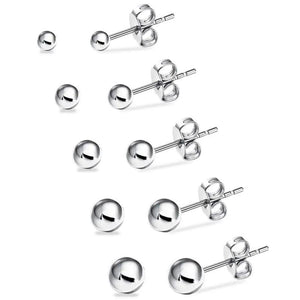 5 Pairs Stainless Steel Ball Stud Earrings Set Assorted Sizes 4mm-8mm