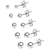 5 Pairs Stainless Steel Ball Stud Earrings Set Assorted Sizes 4mm-8mm