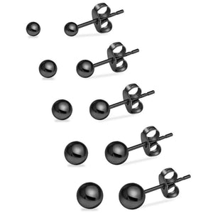 5 Pairs Stainless Steel Ball Stud Earrings Set Assorted Sizes 4mm-8mm