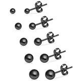 5 Pairs Stainless Steel Ball Stud Earrings Set Assorted Sizes 4mm-8mm