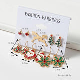 12pcs Christmas Earring Sets Red Snow Shape Diamond Inlaid Stud Hook Earrings