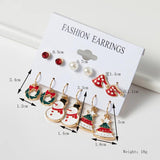 12pcs Christmas Earring Sets Red Snow Shape Diamond Inlaid Stud Hook Earrings