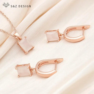 S&Z CZ Drop Earrings & Necklace Set For Women Wedding Gift