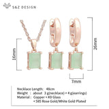 S&Z CZ Drop Earrings & Necklace Set For Women Wedding Gift