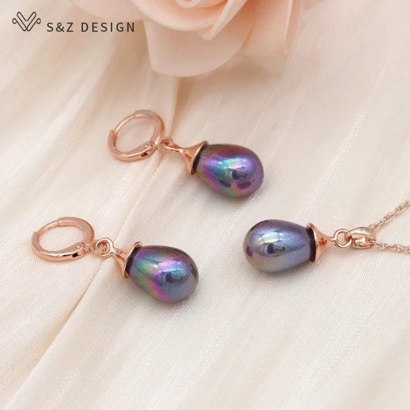 S&Z Colorful Water Drop Pearl Earrings & Necklace Set