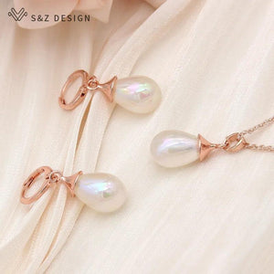 S&Z Colorful Water Drop Pearl Earrings & Necklace Set