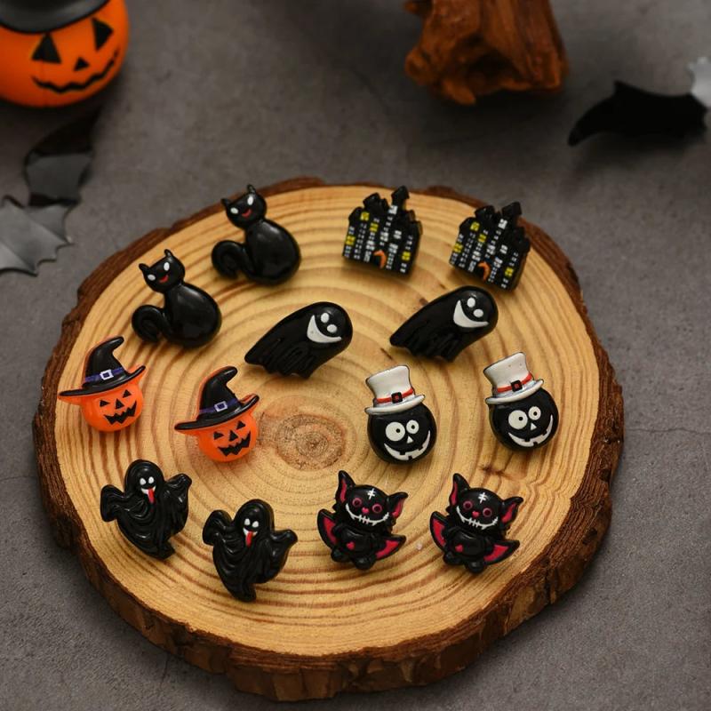 Ghost Pumpkin Halloween Stud Earrings Set Resin Charms Jewelry