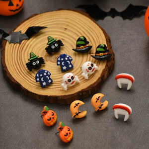 Ghost Pumpkin Halloween Stud Earrings Set Resin Charms Jewelry