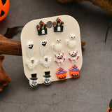 Ghost Pumpkin Halloween Stud Earrings Set Resin Charms Jewelry