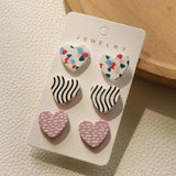 Colorful Stripe Leopard Heart Acrylic Stud Earrings Set
