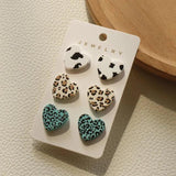 Colorful Stripe Leopard Heart Acrylic Stud Earrings Set