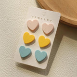 Colorful Stripe Leopard Heart Acrylic Stud Earrings Set