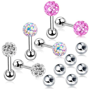 3Pairs 16G Stud Earring Set + 6pcs Replacement Balls For Sensitive Ears