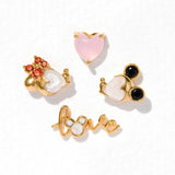 4pcs Pink Heart Love Mouse Stud Earrings Set Women Girls Jewelry