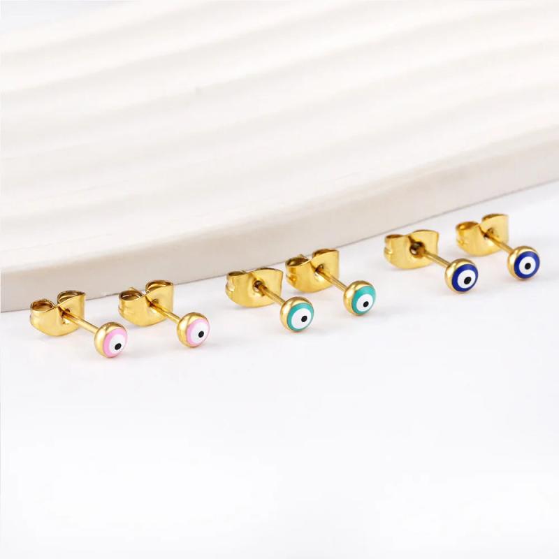 3 Pairs Round Eyes Stud Earrings Stainless Steel Jewelry