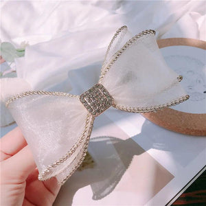 Chiffon Bow Hair Pins Crystal Rhinestone Hairpin Clip