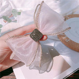 Chiffon Bow Hair Pins Crystal Rhinestone Hairpin Clip