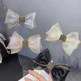 Chiffon Bow Hair Pins Crystal Rhinestone Hairpin Clip