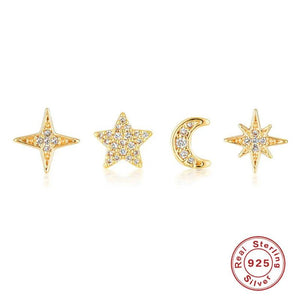 925 Silver Mini Moon Stud Earrings for Women Piercing Jewelry