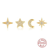925 Silver Mini Moon Stud Earrings for Women Piercing Jewelry