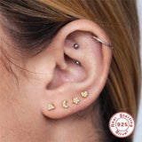925 Silver Mini Moon Stud Earrings for Women Piercing Jewelry