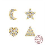925 Silver Mini Moon Stud Earrings for Women Piercing Jewelry