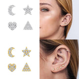 925 Silver Mini Moon Stud Earrings for Women Piercing Jewelry