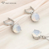 S&Z Round Green Opal Drop Earrings & Necklace Set