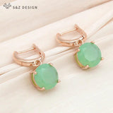 S&Z Round Green Opal Drop Earrings & Necklace Set