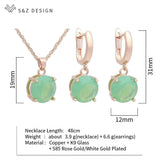 S&Z Round Green Opal Drop Earrings & Necklace Set