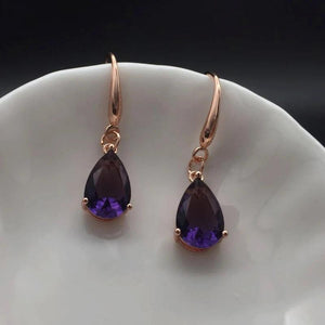 Amethyst Gemstone Drop Earrings Silver 925 Water Drop Shape Wedding Party Jewelr