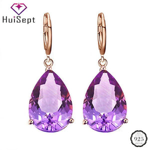 Amethyst Gemstone Drop Earrings Silver 925 Water Drop Shape Wedding Party Jewelr