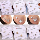3 Pairs Vintage Pearl Cherry Stud Earrings Set