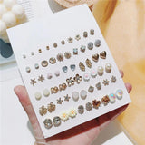 30 Pairs Ear Piercing Women's Stud Earrings Set Geometry Crystal Ear Studs