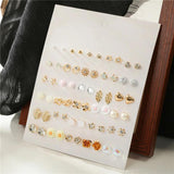 30 Pairs Ear Piercing Women's Stud Earrings Set Geometry Crystal Ear Studs