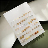 30 Pairs Ear Piercing Women's Stud Earrings Set Geometry Crystal Ear Studs