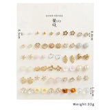 30 Pair/Set Women Crystal Leaf Flower Stud Earrings Set Piercing Pearl Beaded