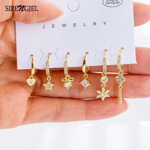 6 Pcs Heart Star Dangle Hoop Earrings Set For Women