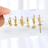 6 Pcs Heart Star Dangle Hoop Earrings Set For Women